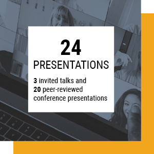 Infographic: 24 presentations (4 invited talks and 20 peer-reviewed conference presentations)
